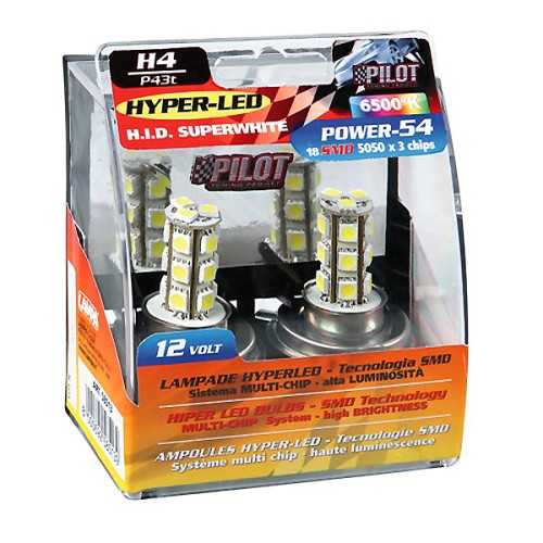 H4 12V P43t 360lm HYPER-LED54 18SMDx3chips 6.500K ΚΟΥΤΙ 2ΤΕΜ. ΓΙΑ ΕΝΤΥΠΩΣΙΑΣΜΟ