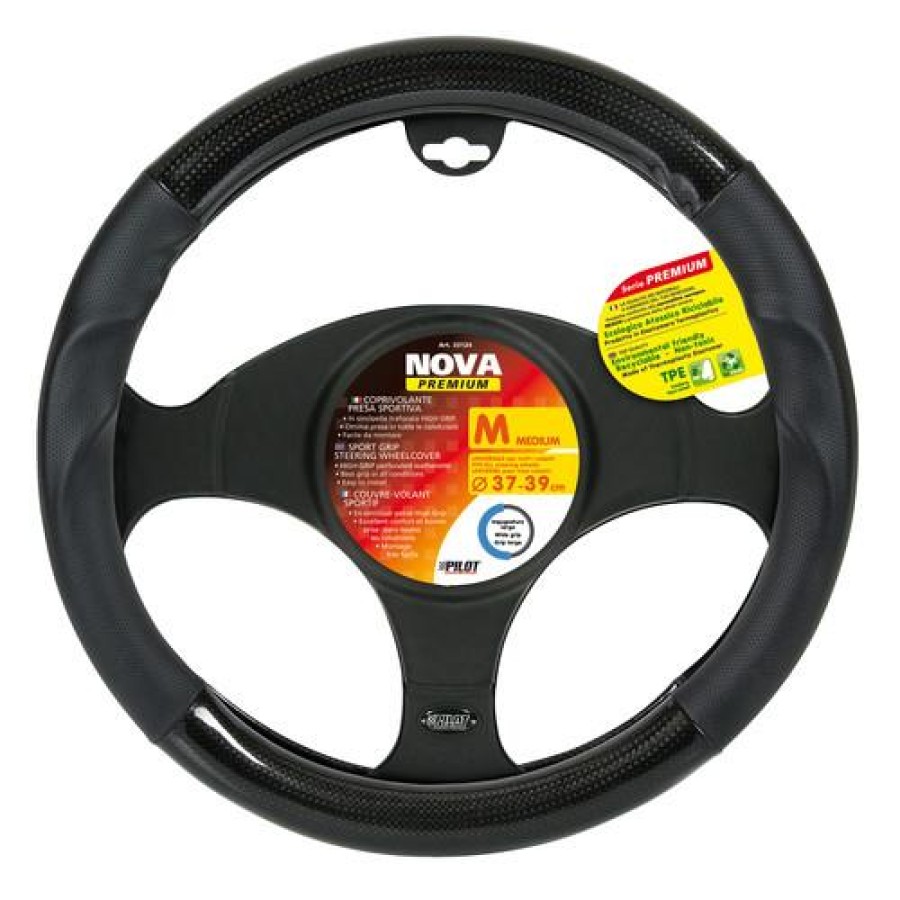 Lampa Κάλυμμα Τιμονιού Αυτοκινήτου Nova Premium 37-39εκ. Άοσμο Carbon look αντιιδρωτικές λαβές Ultra-soft Skeentex μαύρο 1-τεμ. (L3312.4)