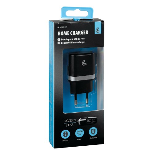Lampa – Φορτιστής Πρίζας 220V σε 2 USB 5V 2.4A για Κινητά Smartphones Tablet Universal – 1 Τεμ. (L3894.9/T)
