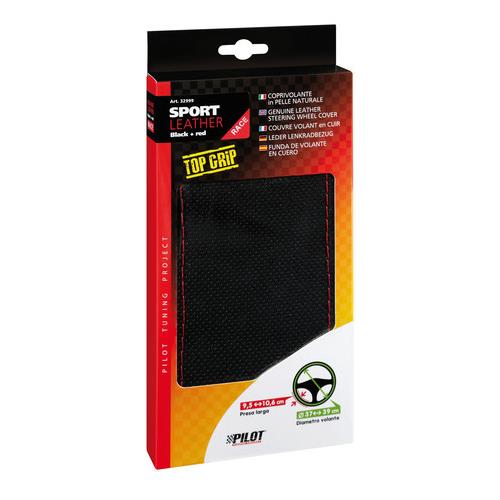 Lampa Κάλυμμα Τιμονιού Αυτοκινήτου Sport Leather Top Grip Δετό 37-39εκ. Λείο & Διάτρητο Γνήσιο Δέρμα Μαύρο με Κόκκινη Ραφή 1-τεμ. (L3299.9)