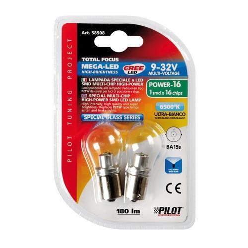 P21W 9-32V BA15s CREE MEGA-LED16 180lm ΔΙΑΘΛΑΣΗΣ ΛΕΥΚΟ (ΜΟΝΟΠΟΛΙΚΟ) BLISTER 2ΤΕΜ.