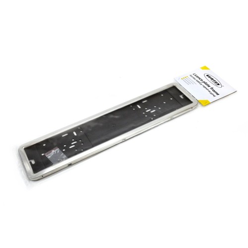 Amio - Πλαστικό Πλαίσιο Πινακίδας Κυκλοφορίας Inox Silver Εφέ Κουμπωτό με Τελάρο 53 x 12 cm για Εμπρός και Πίσω Πινακίδα Αυτοκινήτου - 1 τεμ. (01300/AM)
