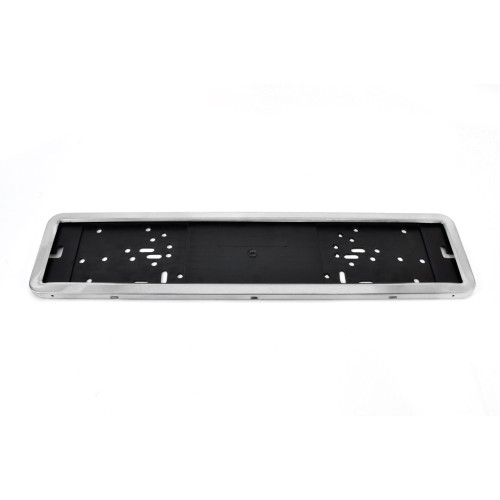 Amio - Πλαστικό Πλαίσιο Πινακίδας Κυκλοφορίας Inox Silver Εφέ Κουμπωτό με Τελάρο 53 x 12 cm για Εμπρός και Πίσω Πινακίδα Αυτοκινήτου - 1 τεμ. (01300/AM)