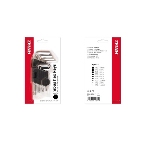 Amio - Σετ Κλειδιά τύπου Allen Imbus μήκος 125mm TKS - 9 τεμ. (01041/AM)