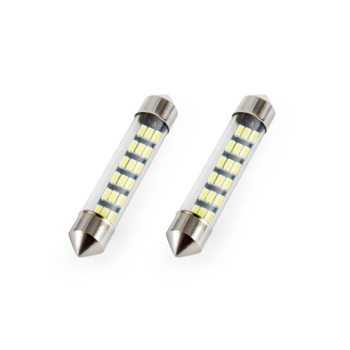 Amio - Λαμπάκια Πλαφονιέρας LED 18SMD Standard Festoon τύπου C5W τάση λειτουργίας 12V απόδοσης 0.7W μήκος 41mm χρώμα λευκό για Επιβατικά Αυτοκίνητα - 2 τεμ. (01092/AM)