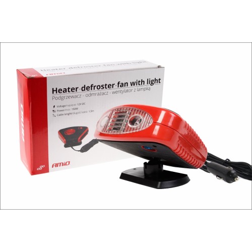 Amio - Αερόθερμο Αυτοκινήτου Tornado 3 σε 1 12V 150W με Φωτισμό LED για Θέρμανση Ξεπάγωμα Παρμπρίζ και Ανεμιστήρα - 1 τεμ. (01326/AM)