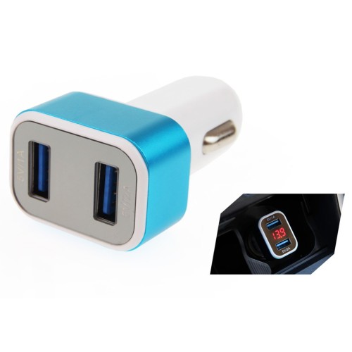 Amio - Φορτιστής Αυτοκινήτου USB Dual με Βολτόμετρο και Ένδειξη Κατανάλωσης τάση λειτουργίας 12-24V απόδοσης 3A για Επιβατικά Αυτοκίνητα και Φορτηγά - 1 τεμ. (01028/AM)