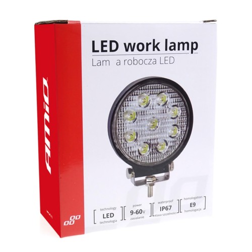 Amio – Προβολέας Εργασίας LED Στρογγυλός AWL04 9-60V 27W 6000K 2200lm 9 LED Spot για Ισχυρό Φωτισμό σε Καθημερινή Χρήση – 1 Τεμ. (01615/AM)