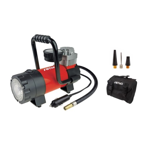 AMiO – Κομπρεσέρ αέρα ελαστικών αυτοκινήτου 12V 100psi 7bar 28l/min, φουσκώστε τα ελαστικά σας με απόλυτη ευκολία και φωτίστε κάθε δύσκολο σημείο – 1 Τεμ. (02180/AM)