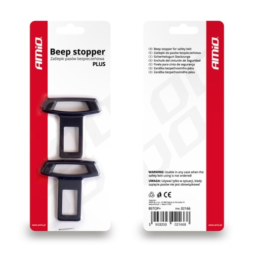 Amio – Απενεργοποιητές ζώνης ασφαλείας BSTOP+ Plus 53x55mm, σταματήστε τον ενοχλητικό ήχο υπενθύμισης κατά τη μεταφορά αντικειμένων ή τις εργασίες στο όχημα – 2 Τεμ. (02166/AM)