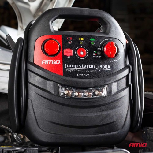 Amio - ΕΚΚΙΝΗΤΗΣ ΜΠΑΤΑΡΙΑΣ STARTER 4 ΣΕ 1 17Ah 12V DC 300A (700A max) 250PSI ΜΕ ΚΟΜΠΡΕΣΕΡ ΑΕΡΑ / ΜΑΝΟΜΕΤΡΟ / 3 LED / 2 ΠΡΙΖΕΣ 12V / 1 ΘΥΡΑ USB 5V 2,1A SENA ΓΙΑ ΒΕΝΖΙΝΗ ΚΑΙ DIESEL - 1 ΤΕΜ. (02523/AM)