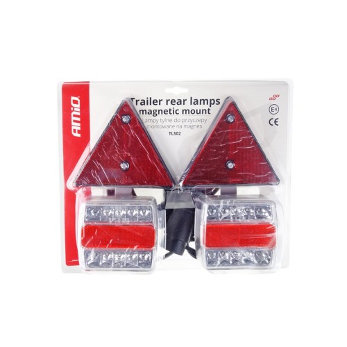 Amio - Σετ Φανάρια Πίσω Τρέιλερ LED Μαγνητικά 12V με Καλώδιο 7pin και Τρίγωνα για Πλήρη Σήμανση και Άμεση Τοποθέτηση σε Ρυμουλκούμενα - 1 Σετ (02140/AM)