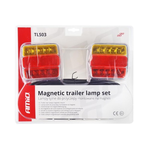 Amio - Σετ Φανάρια Πίσω Τρέιλερ LED Μαγνητικά 12V με Καλώδιο 7pin σε Compact Σχεδιασμό για Πλήρη Σήμανση και Εύκολη Τοποθέτηση σε Ρυμουλκούμενα - 1 Σετ (02141/AM)