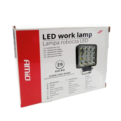 Amio - ΠΡΟΒΟΛΕΑΣ ΕΡΓΑΣΙΑΣ WORKING LAMP FLOOD 16LED 3030 9-36V 3840lm 6000K 110x110mm AWL10 – 1 ΤΕΜ. (02424/AM)
