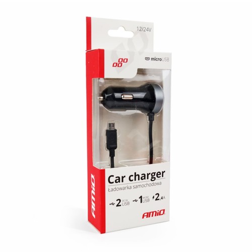 Amio - Φορτιστής Αναπτήρα 12-24V 2.4A με 2 θύρες USB και καλώδιο Micro USB για ταυτόχρονη φόρτιση συσκευών με σταθερή παροχή ρεύματος σε αυτοκίνητα και επαγγελματικά οχήματα - 1 Τεμ. (02056/AM)