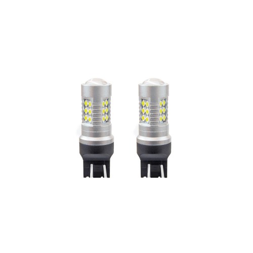 Amio - Λαμπτήρες LED τύπου W21/5W (T20 / 7443) για 12V & 24V ισχύος 6.2W με ψυχρό λευκό φως 5600K και 24 SMD 3030 CANBUS για αυξημένη ορατότητα πίσω φωτισμού - 1 Σετ (02126/AM)