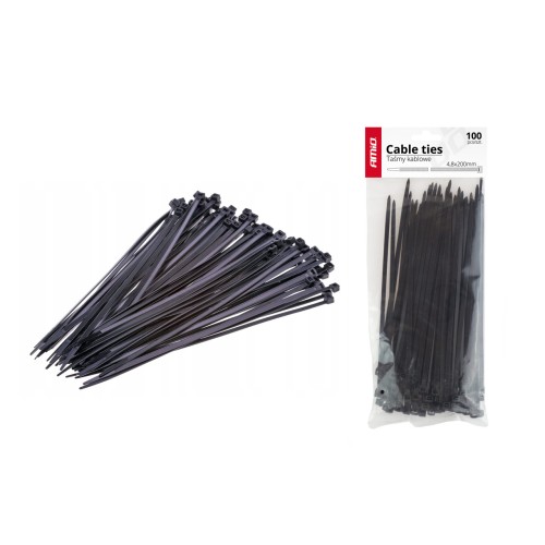 Amio – Δεματικά καλωδίων tie wrap 02154 μαύρα 3,6x300mm, οργανώστε και ασφαλίστε μακριές δέσμες αγωγών με κορυφαία αντοχή και ανθεκτικότητα – 100 Τεμ. (02154/AM)