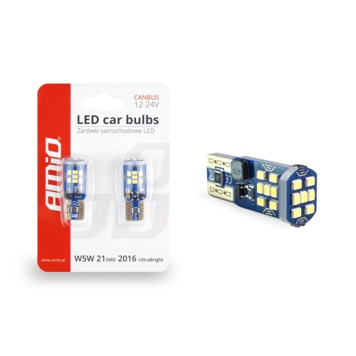 Amio - T10 W5W 12/24V LED 21xSMD ULTRABRIGHT 2016 CAN-BUS ΛΕΥΚΟ 2ΤΕΜ. (02445/AM)