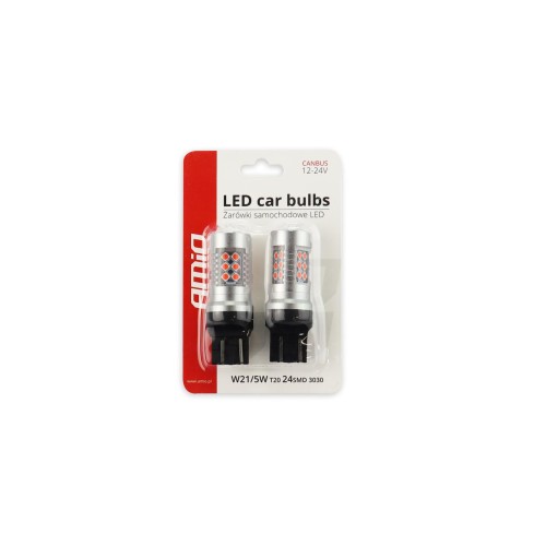 Amio - WR21/5W T20 12/24V 6,2W 5.600K LED 24xSMD3030 CAN-BUS ΚΟΚΚΙΝΟ 18x56mm 2ΤΕΜ. (02581/AM)