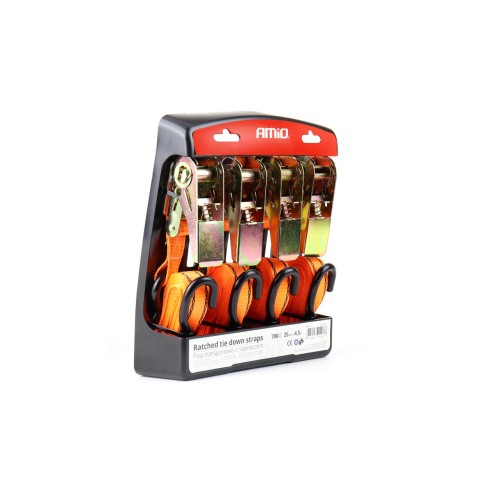 Amio - ΙΜΑΝΤΕΣ ΜΕ ΚΑΣΤΑΝΙΕΣ ΣΕΤ 4ΤΕΜ 25mm 4,5m ΓΙΑ 700KG BELT-03 (02496/AM)