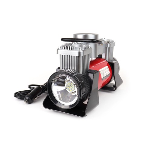Amio – Κομπρεσέρ Αέρα 12V Διπλού Κυλίνδρου 10BAR 150PSI 60L/min με Μανόμετρο, LED Φακό, Σετ Επισκευής & Βαλιτσάκι για Άμεση Αντιμετώπιση Έκτακτων Αναγκών – 1 Τεμ. (02640/AM)