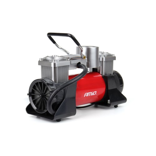 Amio – Κομπρεσέρ Αέρα 12V Διπλού Κυλίνδρου 10BAR 150PSI 60L/min με Μανόμετρο, LED Φακό, Σετ Επισκευής & Βαλιτσάκι για Άμεση Αντιμετώπιση Έκτακτων Αναγκών – 1 Τεμ. (02640/AM)