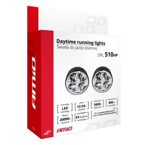 Amio – Στρογγυλά Φώτα Ημέρας DRL LED 12/24V 800Lm για Αυξημένη Ορατότητα & Ασφάλεια σε Αυτοκίνητο & Φορτηγό – Σετ 2 Τεμ. (01524/AM)