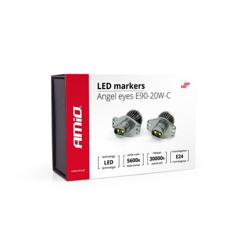 Amio – LED Λαμπάκια Angel Eyes 20W 340lm 5600K CANBUS για BMW Σειρά 3 E90 Sedan / E91 Station Wagon 2005-2008 για Καθαρό Λευκό Φως & Χωρίς Σφάλματα – Σετ 2 Τεμ. (01541/AM)