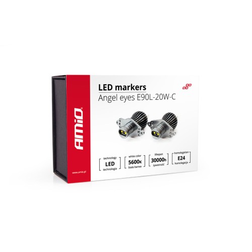 Amio – LED Λαμπάκια Angel Eyes 20W 340lm 5600K CANBUS για BMW Σειρά 3 E90 Sedan / E91 Station Wagon 2008 (LCI Halogen) για Καθαρό Λευκό Φως & Χωρίς Σφάλματα – Σετ 2 Τεμ. (01542/AM)