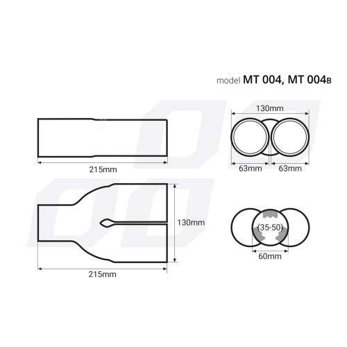 AMiO – Άκρο εξάτμισης διπλή απόληξη μαύρο MT-004B 130x215mm Φ35-50mm, μεταμορφώστε την πίσω όψη του αυτοκινήτου σας με επιθετικό στυλ και κορυφαία αισθητική – 1 Τεμ. (02194/AM)