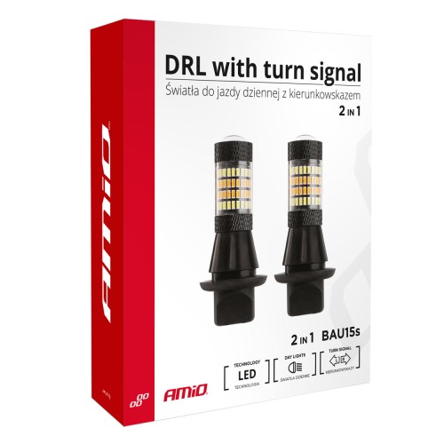 Amio - PY21W 12V BAU15s DRL 2 ΣΕ 1 ΛΕΥΚΟ/ΠΟΡΤΟΚΑΛΙ CAN-BUS 2x96 SMD 3014 2ΤΕΜ. (02451/AM)