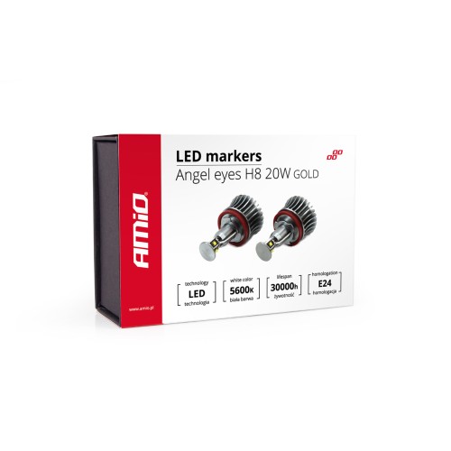Amio – LED Λαμπάκια Angel Eyes H8 20W 420lm 5600K CANBUS για BMW Σειρά 1 3 5 X1 X5 X6 Z4 για Ισχυρό Λευκό Φως & Χωρίς Σφάλματα – Σετ 2 Τεμ. (01543/AM)