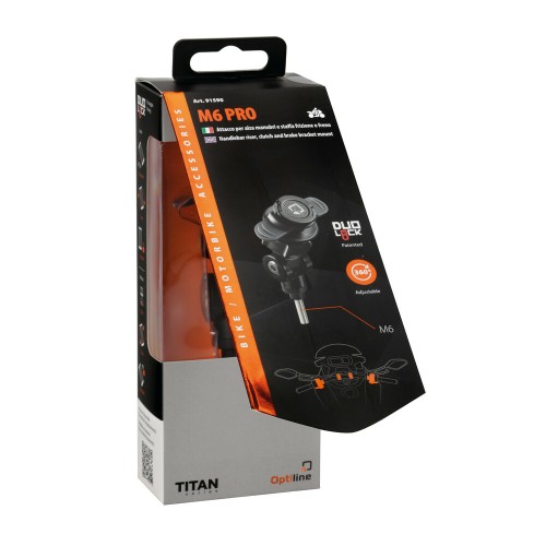 Βιδωτή Βάση Στήριξης Κινητού M6 Pro της σειράς Titan Optiline για τις Βίδες στα Καβαλέτα ή στους Διακόπτες στο Τιμόνι Μηχανής με σπείρωμα M6 και σύστημα Duolock, συμβατή με Θήκες ή Αντάπτορες Κινητού Optiline