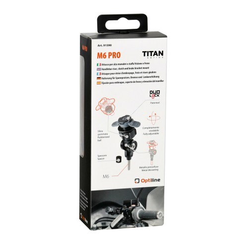 Βιδωτή Βάση Στήριξης Κινητού M6 Pro της σειράς Titan Optiline για τις Βίδες στα Καβαλέτα ή στους Διακόπτες στο Τιμόνι Μηχανής με σπείρωμα M6 και σύστημα Duolock, συμβατή με Θήκες ή Αντάπτορες Κινητού Optiline