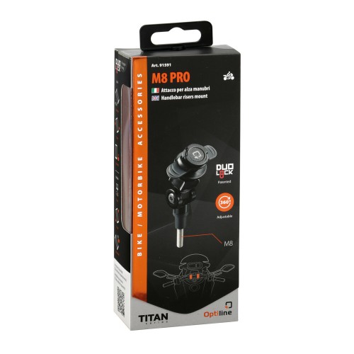 Βιδωτή Βάση Στήριξης Κινητού M8 Pro της σειράς Titan Optiline για τις Βίδες στα Καβαλέτα ή στους Διακόπτες στο Τιμόνι Μηχανής με σπείρωμα M8 και σύστημα Duolock, συμβατή με Θήκες ή Αντάπτορες Κινητού Optiline