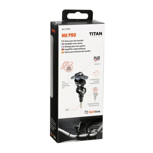 Βιδωτή Βάση Στήριξης Κινητού M8 Pro της σειράς Titan Optiline για τις Βίδες στα Καβαλέτα ή στους Διακόπτες στο Τιμόνι Μηχανής με σπείρωμα M8 και σύστημα Duolock, συμβατή με Θήκες ή Αντάπτορες Κινητού Optiline
