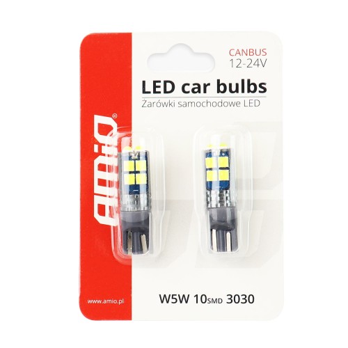 Amio - T10 W5W 12V W2,1x9,5d ΛΕΥΚΟ 10SMDx3030 (ΚΑΡΦΩΤΟ - CAN-BUS) 2ΤΕΜ. (02447/AM)