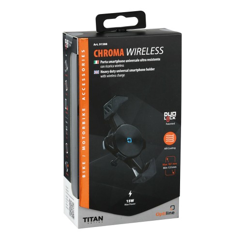 Αερόψυκτη Θήκη Κινητού Chroma Wireless της σειράς Titan Optiline Universal Εφαρμογής για κινητά με διαγώνιο μήκος από 131 mm έως 187 mm, 4 σετ αποστάτες και δυνατότητα ασύρματης φόρτισης Max Power 15W, συμβατή με Βάσεις Στήριξης Κινητού Optiline για Μηχαν