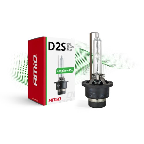 Amio - Λάμπα Xenon D2S 5500K 35W 12V LongLife +60% για αντικατάσταση εργοστασιακών και aftermarket xenon με μεγαλύτερη διάρκεια ζωής και σταθερή απόδοση - 1 Τεμ. (01974/AM)