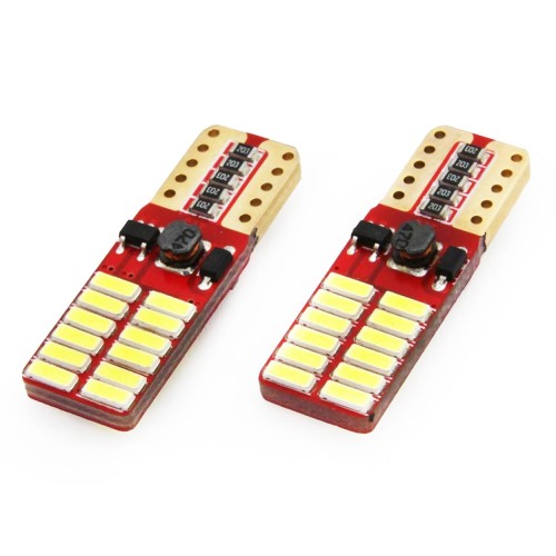 Amio - Λάμπες LED T10 W5W Καρφωτές 12/24V 2.2W 5600K με 24 SMD 4014 CANBUS για Φώτα Θέσης Πινακίδας & Εσωτερικού Φωτισμού με Ισχυρό Λευκό Φως και Χωρίς Σφάλματα - 1 Σετ (01287/AM)