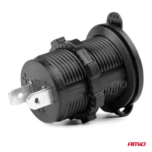 Amio - ΠΡΙΖΑ ΑΝΑΠΤΗΡΑ ΜΕ ΚΑΠΑΚΙ 12/24V ΜΑΥΡΗ MOD-01 - 1 τεμ. (02851/AM)