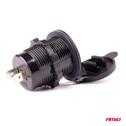 Amio - ΠΡΙΖΑ ΦΟΡΤΙΣΗΣ ΜΕ 2 ΘΥΡΕΣ USB 12/24V 3.0A Φ37mmX51mm QUICK CHARGE 12/24V MOD-05 - 1 τεμ. (02855/AM)
