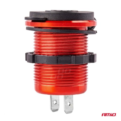 Amio - ΠΡΙΖΑ ΦΟΡΤΙΣΗΣ ΜΕ 2 ΘΥΡΕΣ USB ΚΑΙ ΚΑΠΑΚΙ ΚΟΚΚΙΝΗ/ΜΑΥΡΗ 12/24V 5V 3.1A MOD-10 - 1 τεμ. (02860/AM)