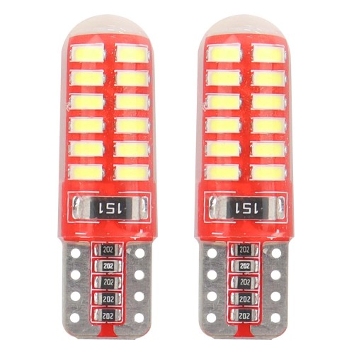 Amio – LED CANBUS T10 W5W 12V W2.1x9.5d 5600K 24xSMD 3014 Σιλικόνης Καρφωτό Λευκό για Φώτα Θέσης & Εσωτερικού Αυτοκινήτου – 2 Τεμ. (01444/AM)