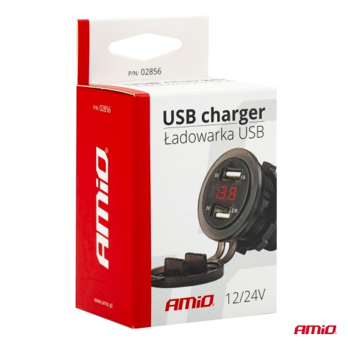 Amio - ΠΡΙΖΑ ΦΟΡΤΙΣΗΣ ΜΕ 2 ΘΥΡΕΣ USB ΨΗΦΙΑΚΟ ΒΟΛΤΟΜΕΤΡΟ ΜΕ ΚΑΠΑΚΙ ΜΑΥΡΗ 12/24V 5V 3.1A MOD-6 -1 ΤΕΜ. (02856/AM)
