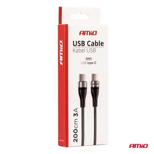 Amio - ΚΑΛΩΔΙΟ ΦΟΡΤΙΣΗΣ ΚΑΙ ΣΥΓΧΡΟΝΙΣΜΟΥ USB TYPE C 200cm 3.0A UC-18 - 1 ΤΕΜ. (02930/AM)