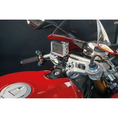 Βάση Στήριξης Κινητού Panigale της σειράς Titan Optiline για τις Βίδες στην Μίζα στο Τιμόνι Μηχανής Panigale 899, 959, V2, 1199, 1299, V4 με σύστημα Duolock, συμβατή με Θήκες ή Αντάπτορες Κινητού Optiline