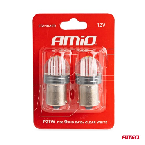 Amio - ΛΑΜΠΑΚΙΑ LED P21W 12V 6.000K 500lm 9SMD x 2835 ΜΟΝΟΠΟΛΙΚΑ - 2ΤΕΜ. (02953/AM)