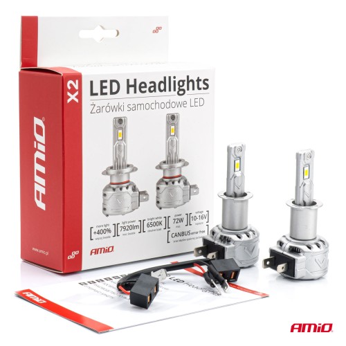 Amio - ΛΑΜΠΕΣ LED H3 10-16V 72W 6.500K 7920lm CAN BUS (ME ΑΝΕΜΙΣΤΗΡΑΚΙ) X2 SERIES - 2ΤΕΜ. (02971/AM)