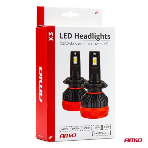 Amio - ΛΑΜΠΕΣ LED H3 10-16V 90W 6.500K 9900lm CAN BUS (ME ΑΝΕΜΙΣΤΗΡΑΚΙ) X3 SERIES - 2ΤΕΜ. (02978/AM)
